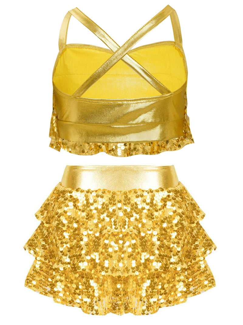 Tssoe Jazz Latin Performance Costume for Girls Sequins Ballet Dance Dress 2-Pieces Lyrical Dance Outfit Gold 16 Tssoe Jazz Latin Performance Costume for Girls Sequins Ballet Dance Dress 2-Pieces Lyrical Dance Outfit Gold 16