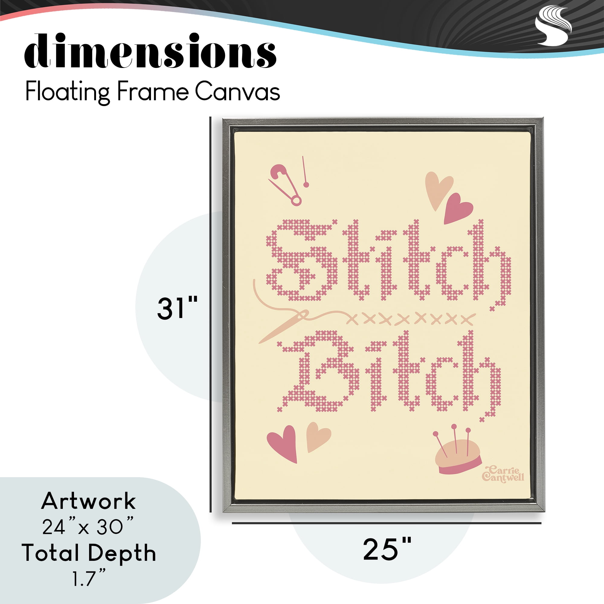 Stitch B*tch Embroidery Craft Gray Framed Floater Canvas Wall Art, design by Carrie Cantwell