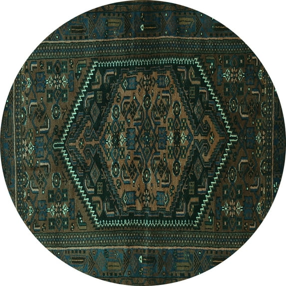 Ahgly Company Machine Washable Indoor Round Persian Turquoise Blue Traditional Area Rugs, 4' Round
