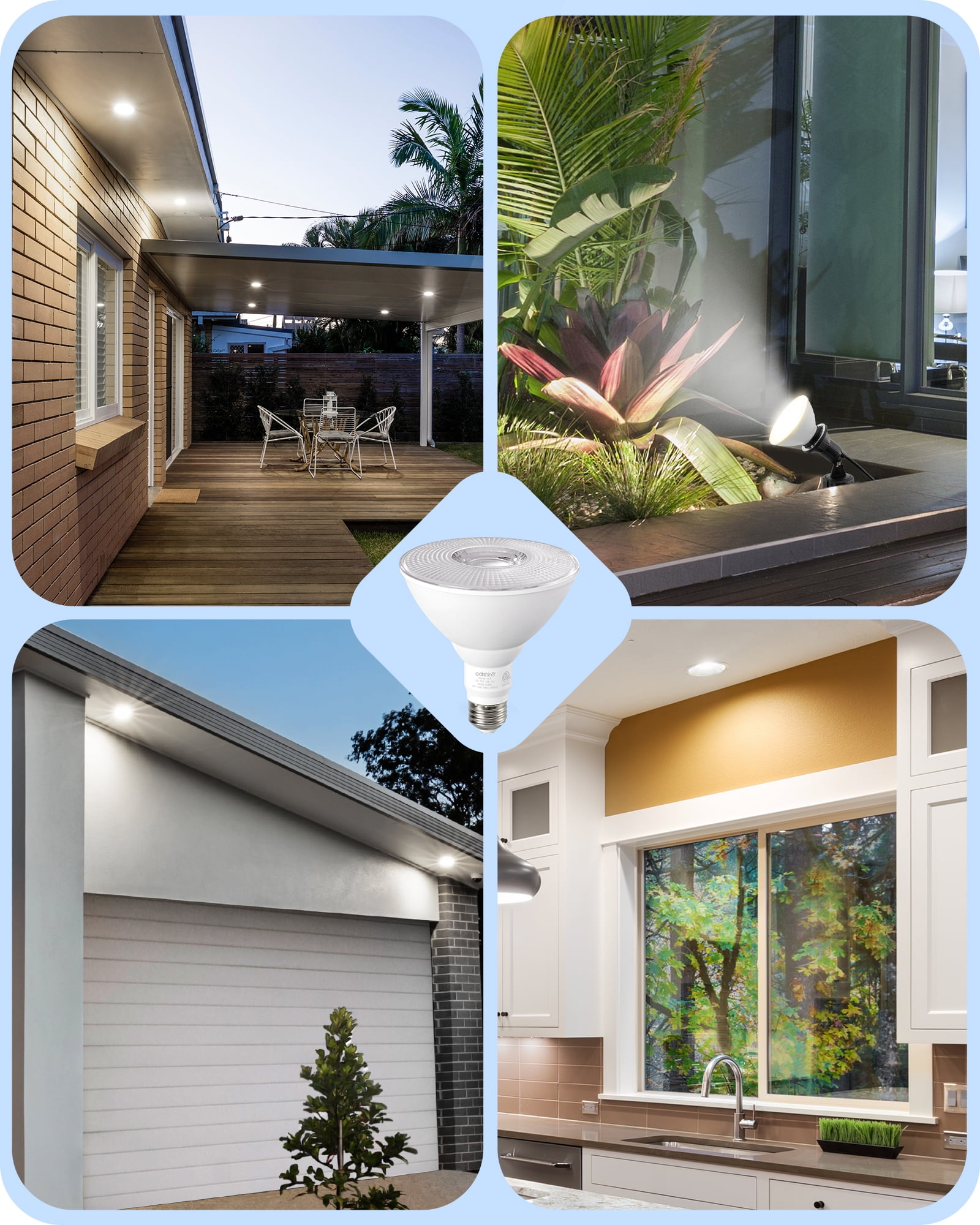 EDISHINE 6 Pack LED Par38 Outdoor Flood Light Bulbs, 18W (120W Equivalent), 5000K Daylight, Dimmable, Waterproof, E26 Base, 1800 Lumen for Yard Porch Driveway