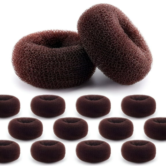 VANIDO Hair Bun Maker Donut 12 Pcs, Medium Hair Donuts for Buns Ring Style Ballet Hair Bun Accessories Bulk Sock Bun Doughnut for Women Girls Long Hair Buns Shaper (Size M / 2.75 Inch, Brown)