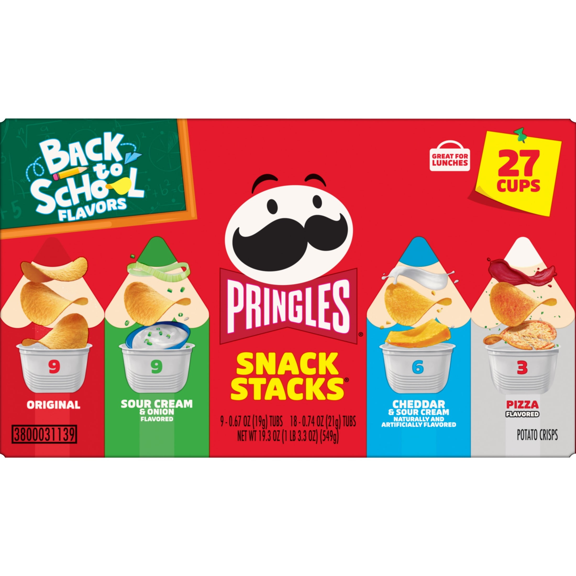 Pringles Variety Pack Potato Crisps Chips, Back to School, 27 Count