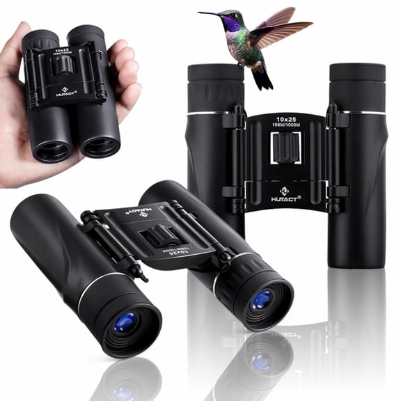 LAKWAR Binoculars for Adult and Kids, 10X25 Compact Folding Binoculars for World Cup Bird Watching Traveling Hunting Waterproof/Fogproof/Shockproof Binoculars,Black