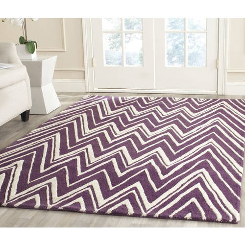 SAFAVIEH Cambridge Sam Zig Zag Stripes Wool Area Rug, Purple/Ivory, 8