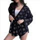 thumbnail image 1 of Pijama Holgado con Estampado para Mujer, Informal, con Cordones, de Larga y Pantalones Cortos de Cintura Alta, para el Hogar. Negro M, 1 of 7