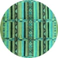 thumbnail image 1 of Ahgly Company Machine Washable Indoor Round Oriental Turquoise Blue Industrial Area Rugs, 6' Round, 1 of 4