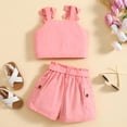 thumbnail image 4 of Odeerbi 1-8 Años Niñas Trajes de Verano Camisolas de Algodón Pantalones Cortos Cargo Conjunto de Dos Piezas Pechera Con Lazo, 4 of 9