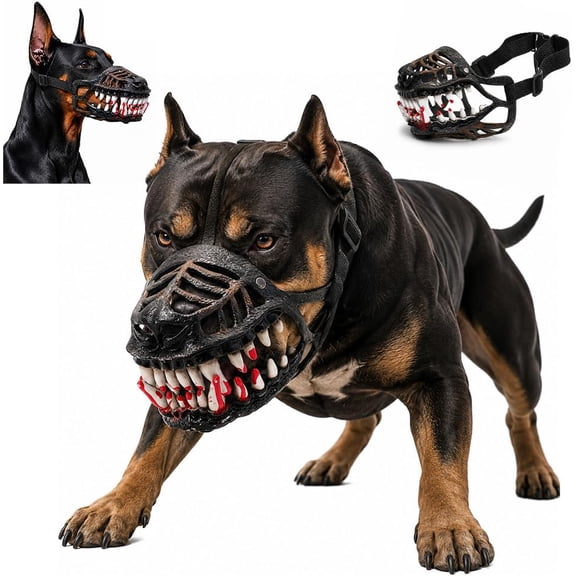 Scary Dog Muzzle, Prevents Barking with Adjustable Plastic Breathable Muzzle for Halloween,Party Costume and Christmas(S)