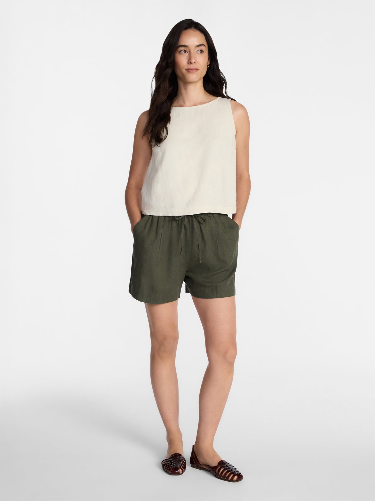 Time and Tru Women's Linen Blend Shorts, Sizes XS-XXXL