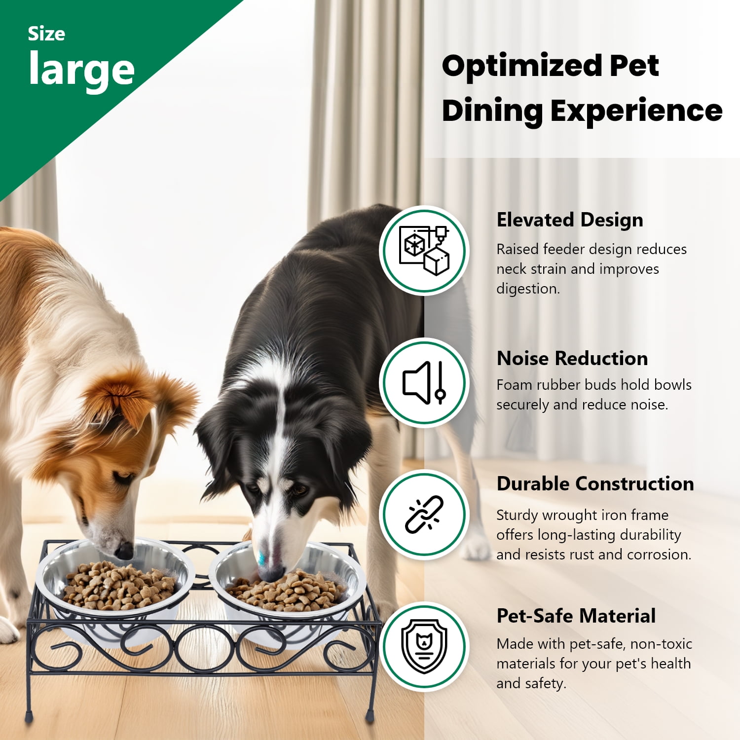 Iconic Pet Elevated wired pet double diner - Large- 64 Oz