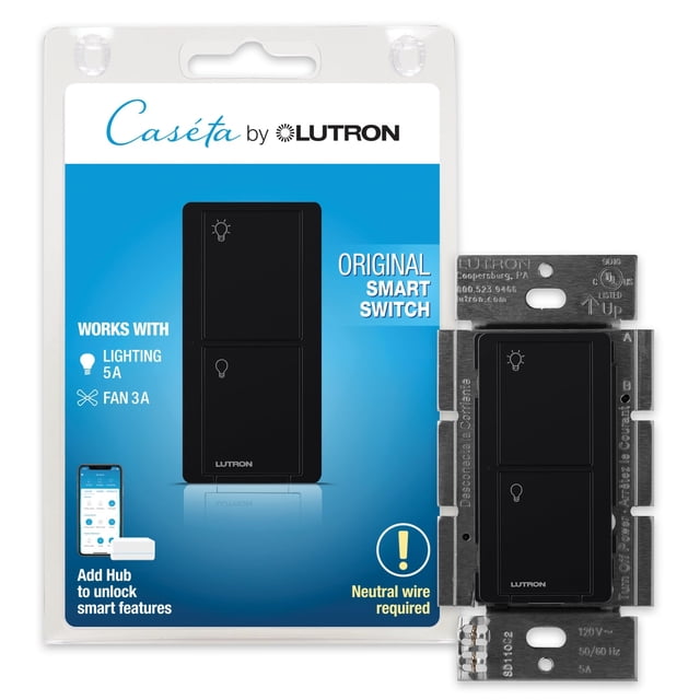Interruptor de luz inteligente Lutron Caseta Original 6A negro