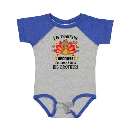 

Inktastic Thanksgiving I m Thankful Because I m Gonna Be a Big Brother Gift Baby Boy Bodysuit