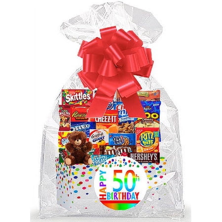 CakeSupplyShop Item#050BSG Happy 50th Birthday Rainbow Thinking Of You Cookies Candy & More Care Package Snack Gift Box Bundle Set – Ships FAST!