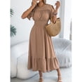 thumbnail image 5 of Women A Line Long Dress Short Ruffle Sleeve Casual Daily Wear Slim Fit Solid Color Round Neck S XL, 5 of 7