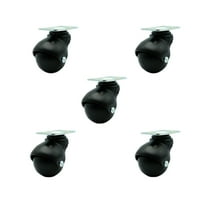 2 Inch Flat Black Hooded Top Plate Ball Casters Set of 5 Service Caster