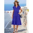 thumbnail image 6 of Womens Summer Dress Ruffle Sleeve V Neck Midi Dresses Tiered Boho Beach Sundress Blue M, 6 of 9