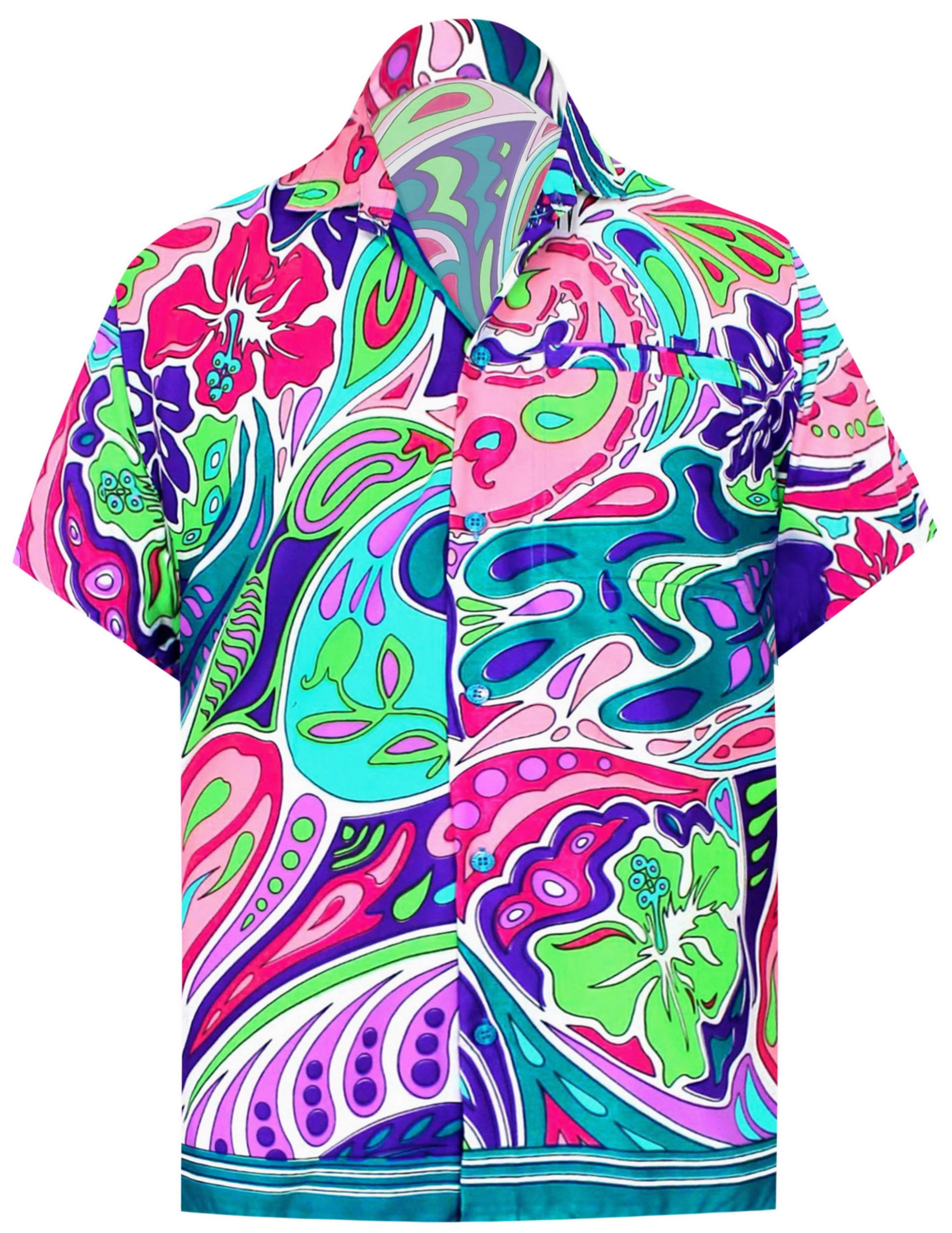 LA LEELA Mens Regular Fit Camp Hawaiian Shirt Button Down Up Swim Wear Printed