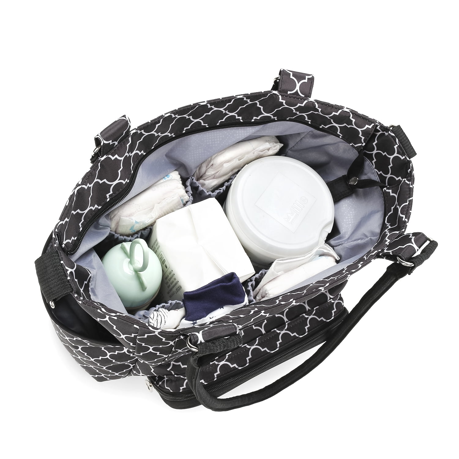 DEFAHN Unisex Mommy Tote Bag, Water Resistant Diaper Handbag with Changing Pad, Pacifier Case and Stroller Straps for Newborn Babies, Black