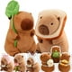 thumbnail image 2 of Peluche de capibara con forma de hoja de loto, tortuga, ostra, abeja, mochila, capibara, cosplay, unicornio, dinosaurio, boba, pan, anillo, decoración, animales de peluche, 2 of 5
