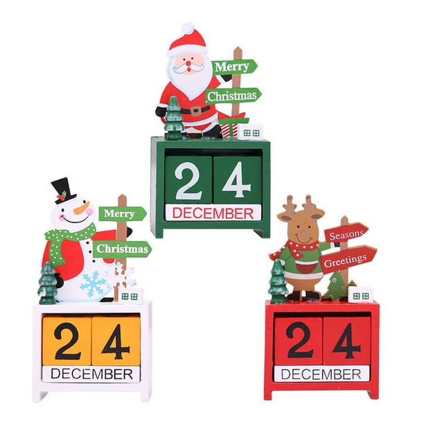 Calendario de escritorio de madera Pequeño Mini Navidad Muñeco de nieve Reno Santa Tablero de artesanía Decoración Decoración de oficina en casa Regalo