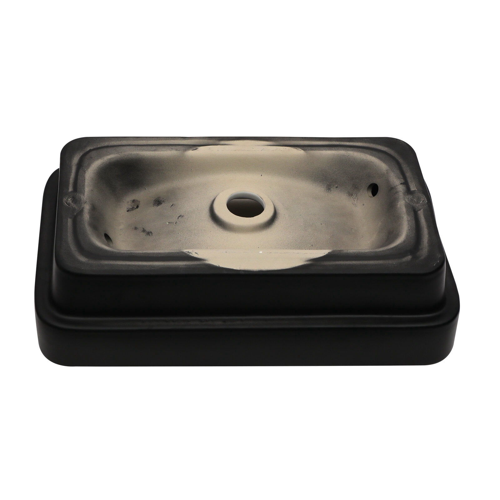 Vanity With Sink, 19"x12" White & Black Semi-Recessed Ceramic Bathroom Sink - Countertop Vessel Design, White+Black Bathroom Vanity,Ceramic Single Sink Vanity, Bath & Faucets Bathroom Vanities