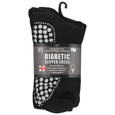 Diabetic Socks Unisex- Non Skid Hospital Loose Fitting Slipper Socks With Gripper Bottoms – 3 Pack Savings – Gripper socks (Skid 2 Black 9-11)