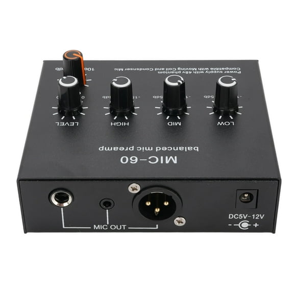 Booster Microphone Preamp Mic Gain Booster 48V Power Supply Mic Pre Amp for Dynamic Condenser XLR 3.5mm 6.35mm Inputs Outputs