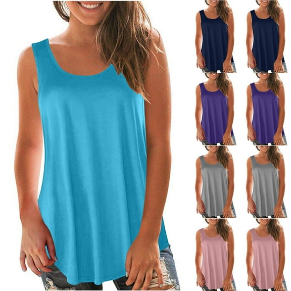 Htigea Clearance Womens Tank Tops V Neck Summer Trendy Casual Loose Fit Flowy Sleeveless Shirts Today Sales Gray,L
