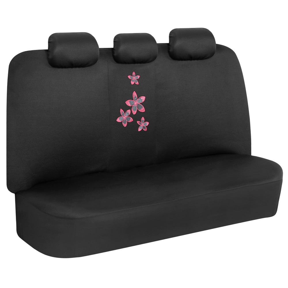 BDK SC-505 Design Car Seat Cover (Floral Design Front Rear Full Set Seat Protection + 1 Steering Wheel Cover + 2 Belt Pads), 1 Pack