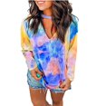 thumbnail image 2 of LYXSSBYX Women Long Sleeve Dress Hot Sale Clearance Fashion Women's Oversized Tie-Dye V Neck Long Sleeve Casual Loose T Shirts Tops, 2 of 9