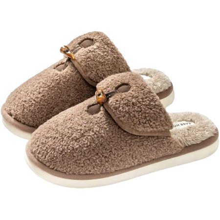 

PIKADINGNIS Cozy Fluffy Fur Soft House Slippers for Women Men Trendy Furry Plush Non-slip Winter Indoor Shoes