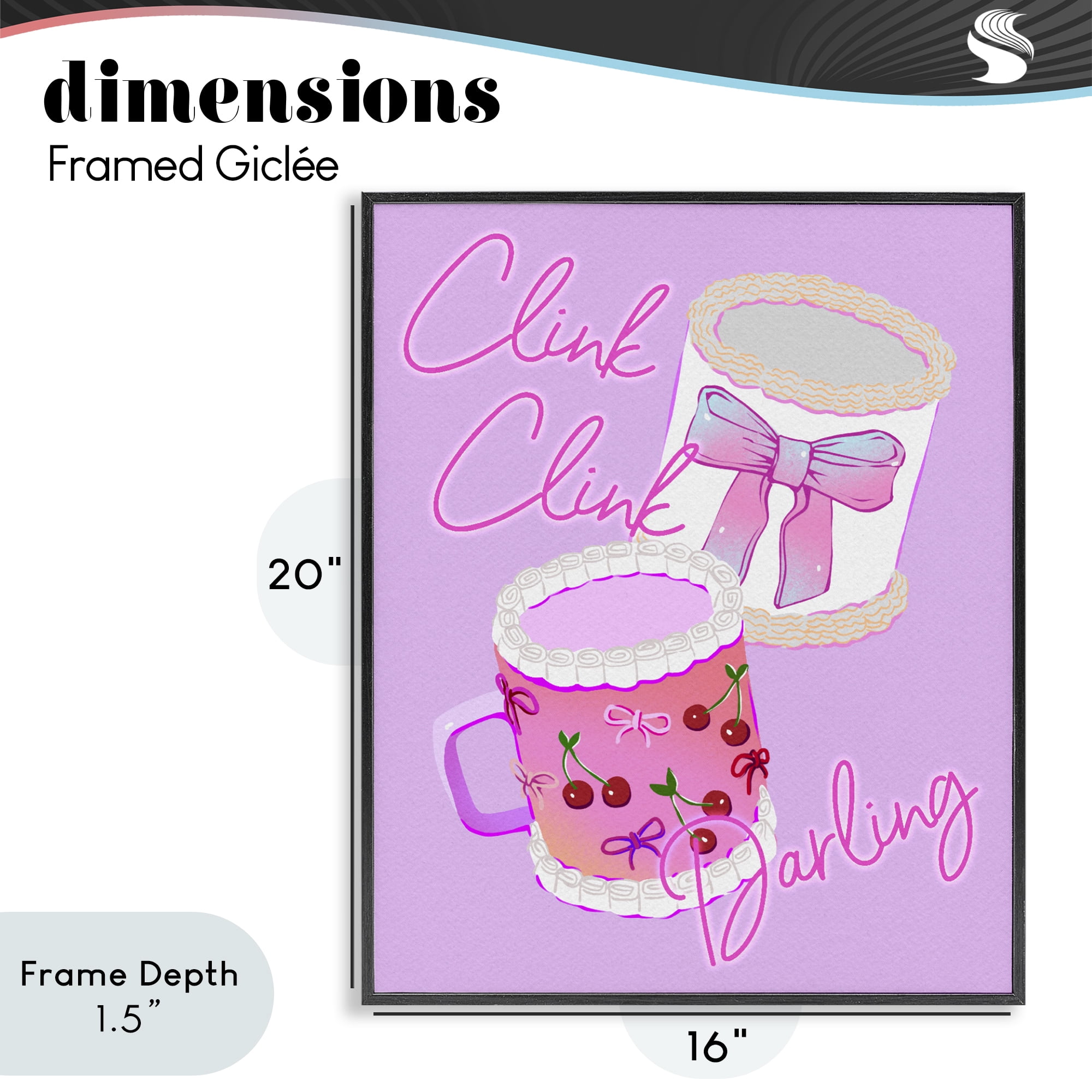 Stupell Industries Clink Darling Cherry Mug Black Framed Giclee Art, design by Ziwei Li