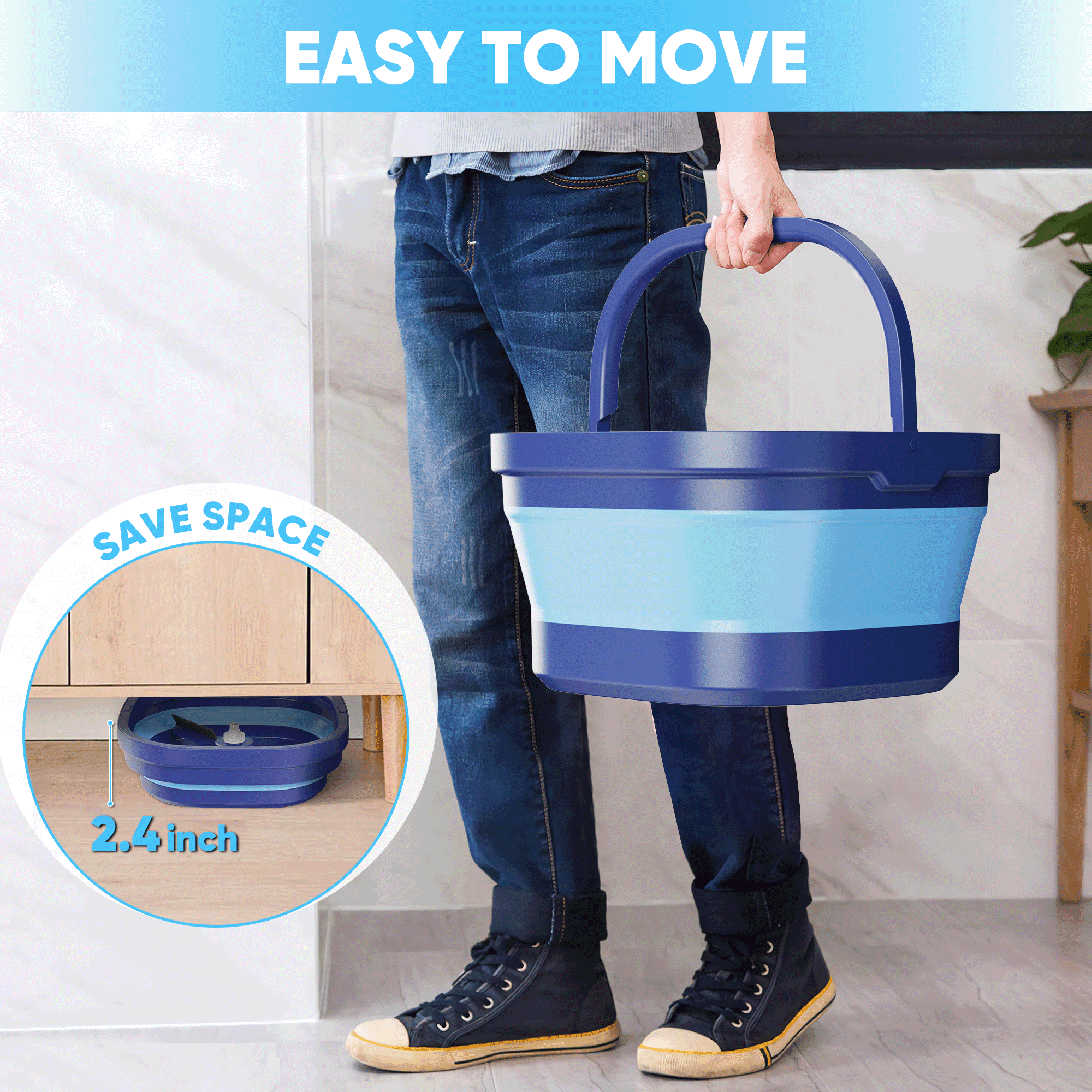 SUGARDAY Spin Mop and Bucket with Wringer Set for Floors, Collapsible Bucket with handle and Flat Wall mop with 5 Microfiber Pads