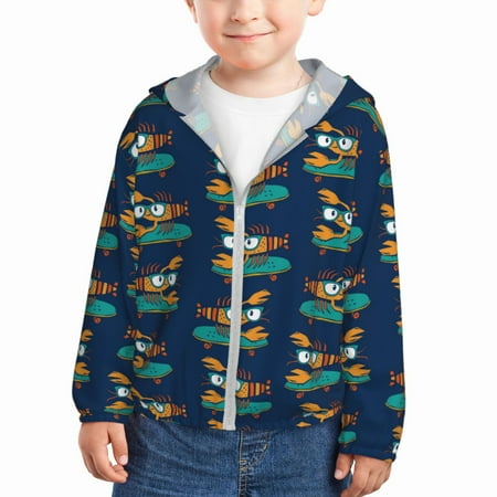 

Lukts Skateboard Rides Cartoon Lobster Print Children s Long-Sleeved Sun Protection Clothing Hooded Sweatshirts for Boys and Girls Outdoor Sports-18 Months