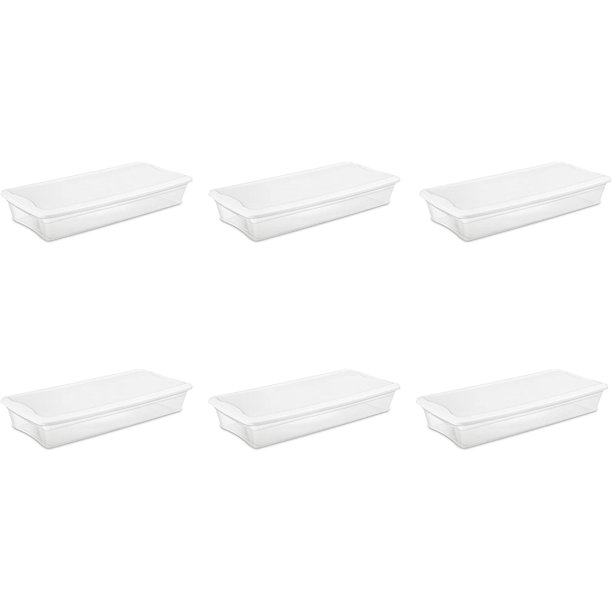 Sterilite 19608006 41 Quart/39 Liter Underbed Storage Box, Clear with White Lid, 6Pack, Nullify