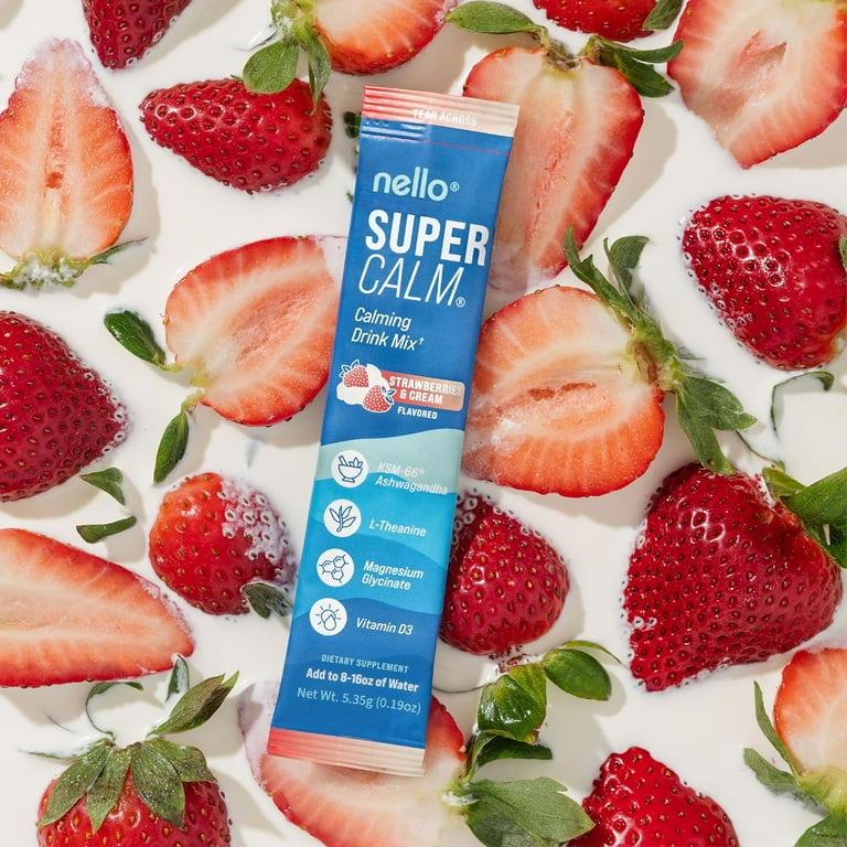 Nello, Supercalm Drink Mix, 20 Packets, Strawberries & Cream