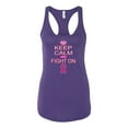 thumbnail image 2 of Keep Calm and Fight On Breast Cancer Awareness Ladies Racerback Tank Top, Purple Rush, Small, 2 of 3