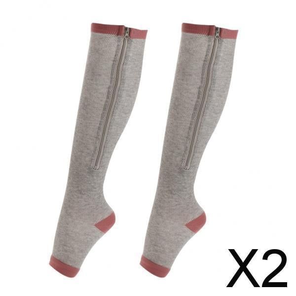 2 Calcetines de Compresión con Cremallera Y Puntera Abierta con Cremallera Y Soporte para Piernas hasta La , Color Gris SM 2 piezas