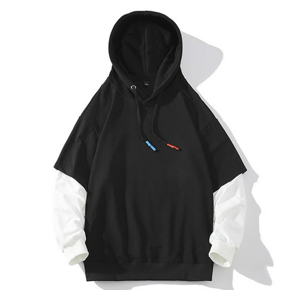 Mens Fake-Two-Piece Hoodies Cotton Blend Pullover Sweatshirts Long Sleeve Casual Color Block Breathable Athletic Workout Hoodie & Sweatshirt