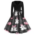 thumbnail image 2 of Halloween Dresses for Women Ghost Spider Long Sleeve Hepburn 1950s Cute Dress V Neck Cocktail Vintage Casual Dresses with Belt L, 2 of 5