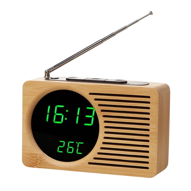 Reloj despertador de madera Retro multifuncional con radio de cabecera Eccomum Bambú-Luz blanca