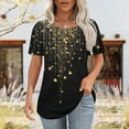 thumbnail image 3 of JTZGDY Summer Shirts for Women Casual Ruched Pleated Short Sleeve Crewneck Graphic T-Shirts Cute Floral Printed Ladies Flowy Tunic Blouse Black#04 XXL, 3 of 6
