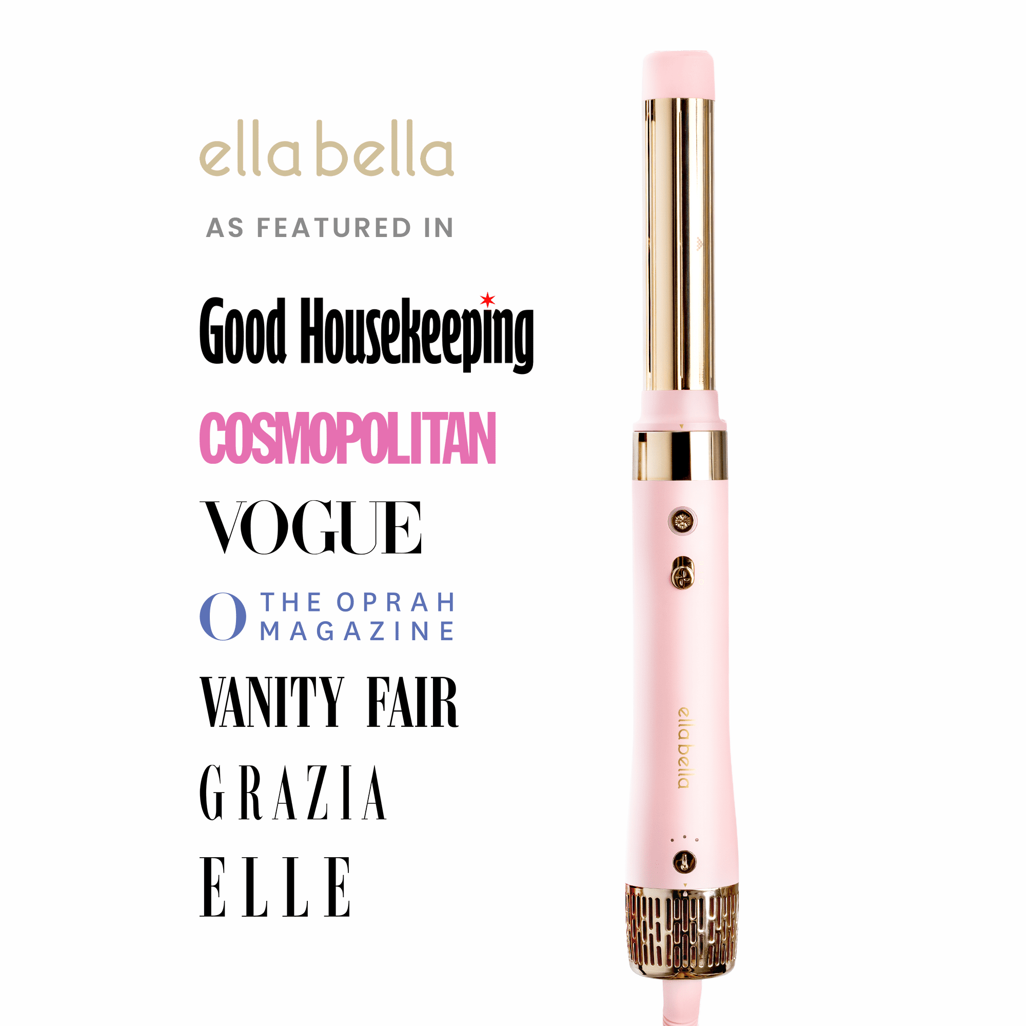 ELLA BELLA® 6 in 1 Professional Hot Air Styler • Powerful Hair Dryer & Straightener Set • Fast Drying Curling Volumizing Straightening Styling • Includes Protective Travel Case (Pink)