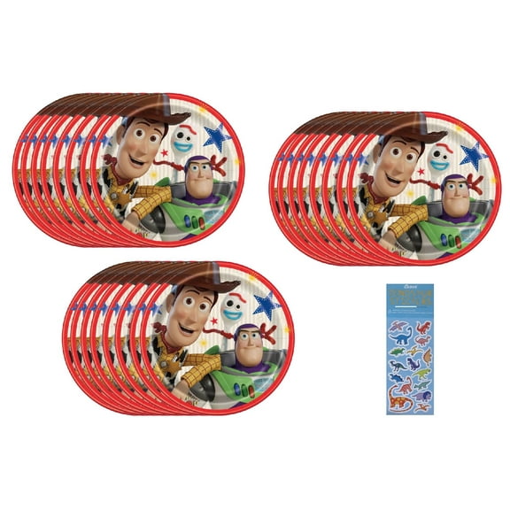 Disney Toy Story Birthday Party Supplies Bundle Pack includes 24 Lunch Paper Plates 9" and 1 Dinosaur Sticker Sheet