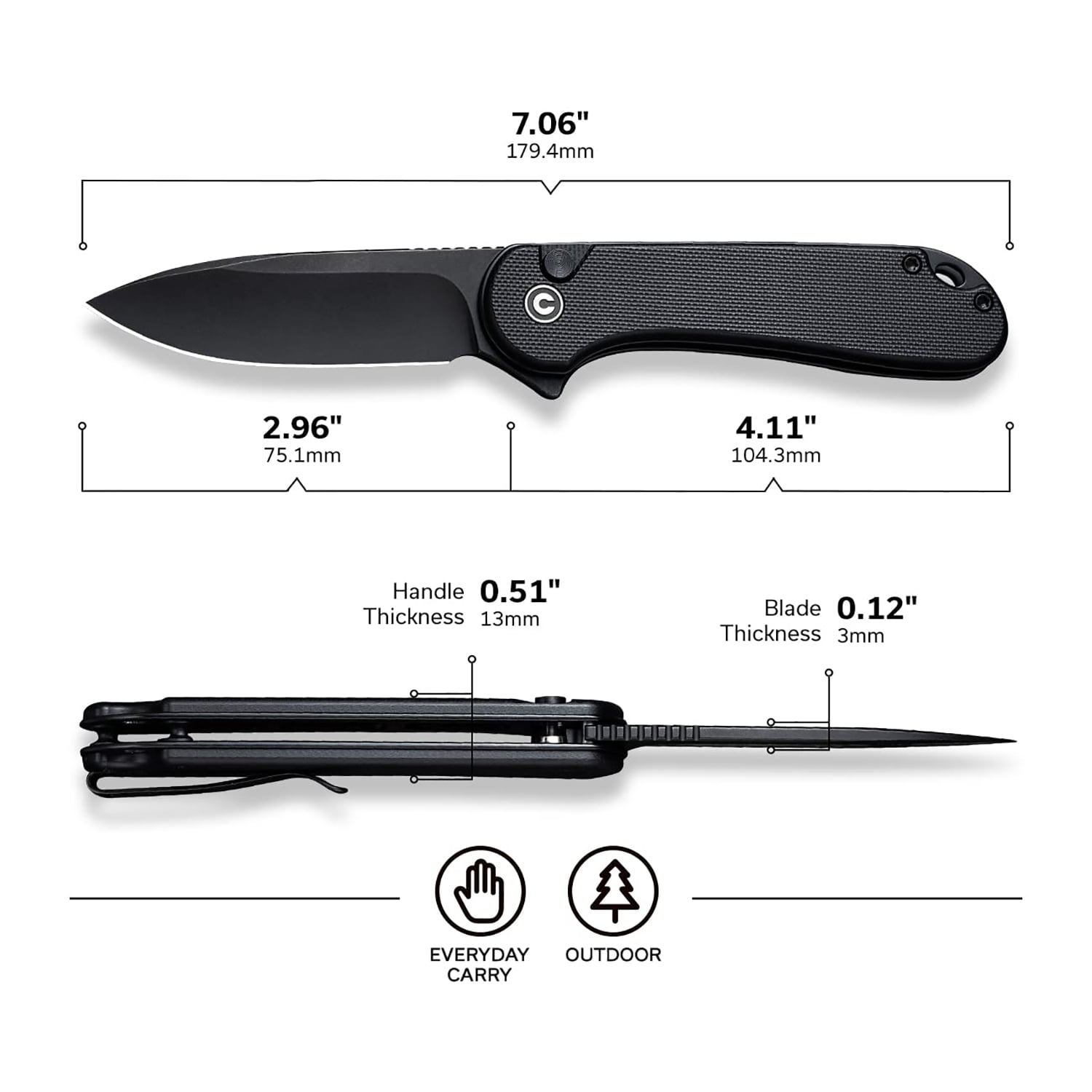 CIVIVI Button Lock Elementum II Pocket Folding Knife 2.96" Nitro-V Blade G10 Handle Utility Knife with Deep Carry Pocket Clip for Camping Hiking Hunting WM-C18062P-1