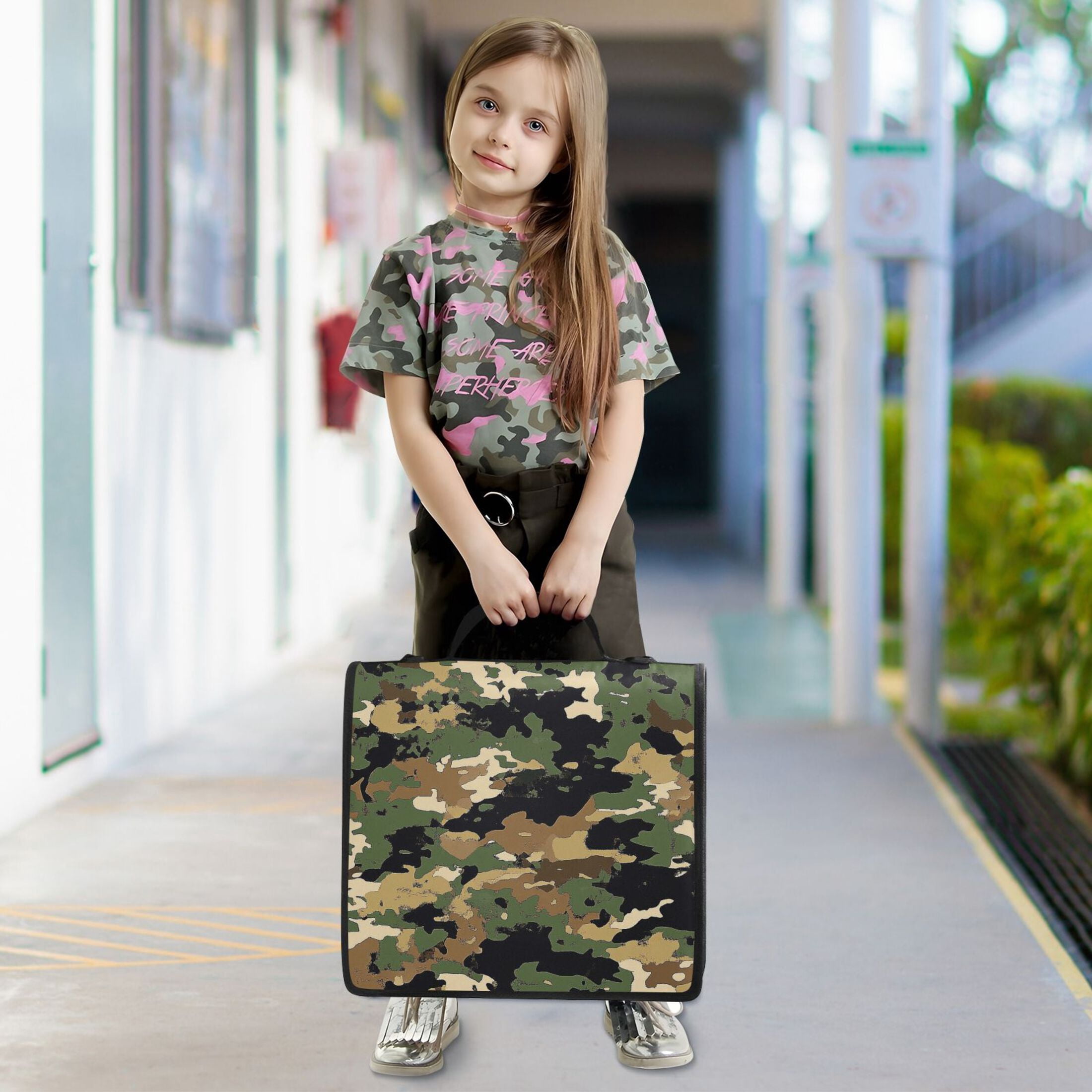 3 Ring Zipper Binder with Shoulder Strap Waterproof Trapper Keeper 2 Inch D-Ring 500 Sheets Capacity Green Brown Camouflage