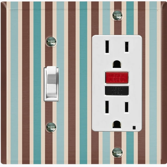 Metal Light Switch Wall Plate Outlet Cover (Green Brown Striped Wall - Single Rocker)