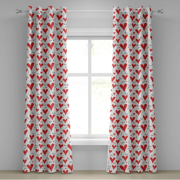 Ambesonne Love Grommet Curtain, Hand Writing Valentines, 50" x 108", Vermilion Black White
