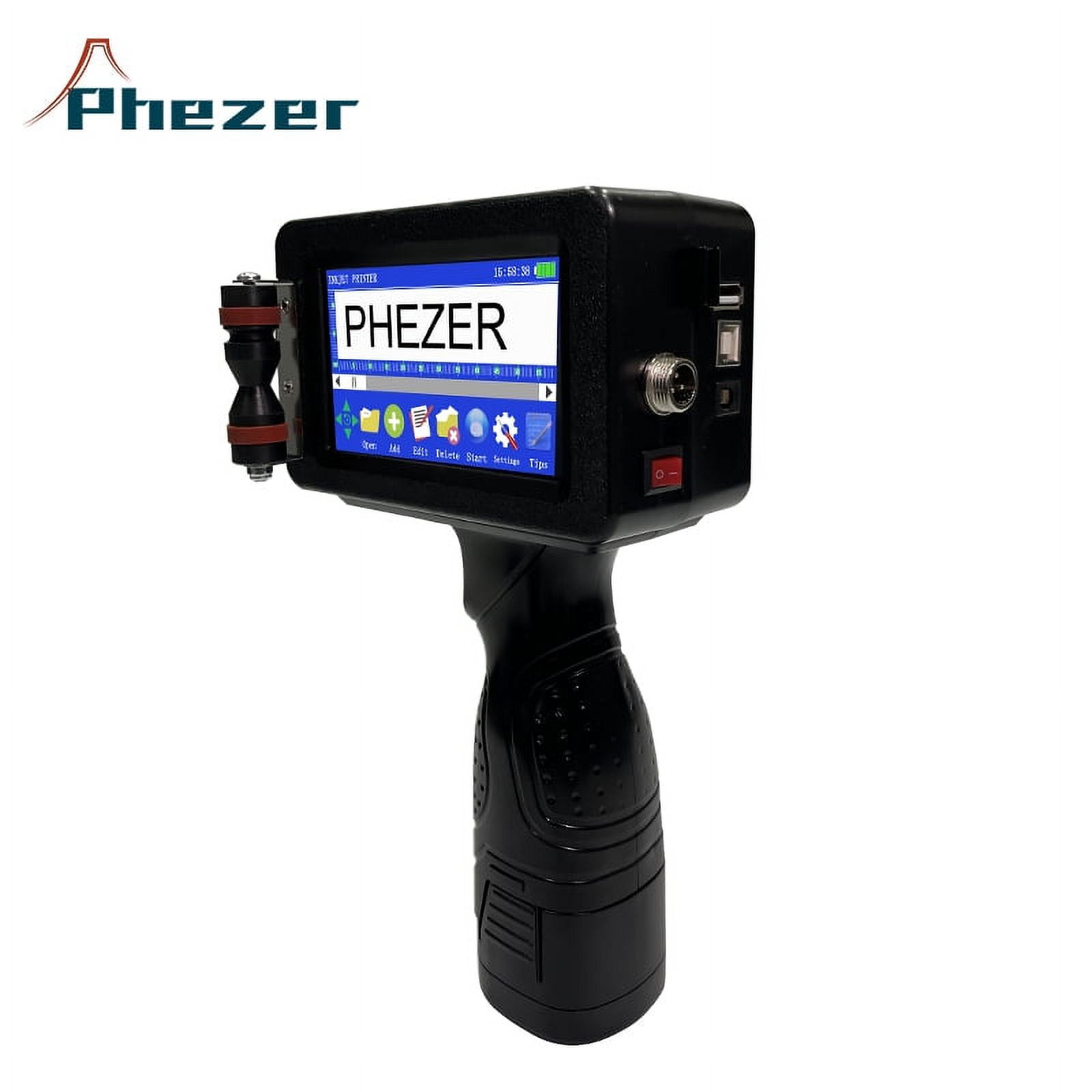 Phezer P16 Handheld Inkjet Printer for Any Surface, Intelligent 360° Coding Machine for Date/Time/Barcode/QR Code/Logo On Glass Carton Box Wood Cloth Plastic Cable (25 Languages) with 1 Ink cartridge