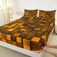 thumbnail image 3 of Manfei Classic Geometric Checkered Twin Sheet Sets,Pixel Grid Miners Twin Fitted Sheet,Orange Black Flat Sheet For Teens,Ultra Soft Home Decor,3pcs, 3 of 7